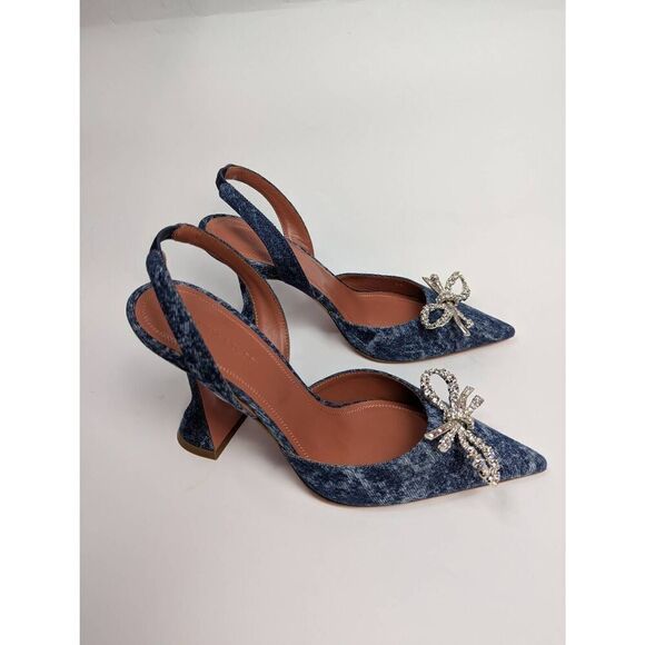 Amina Muaddi Rosie 95mm slingback denim heels size 38 - Picture 1 of 11